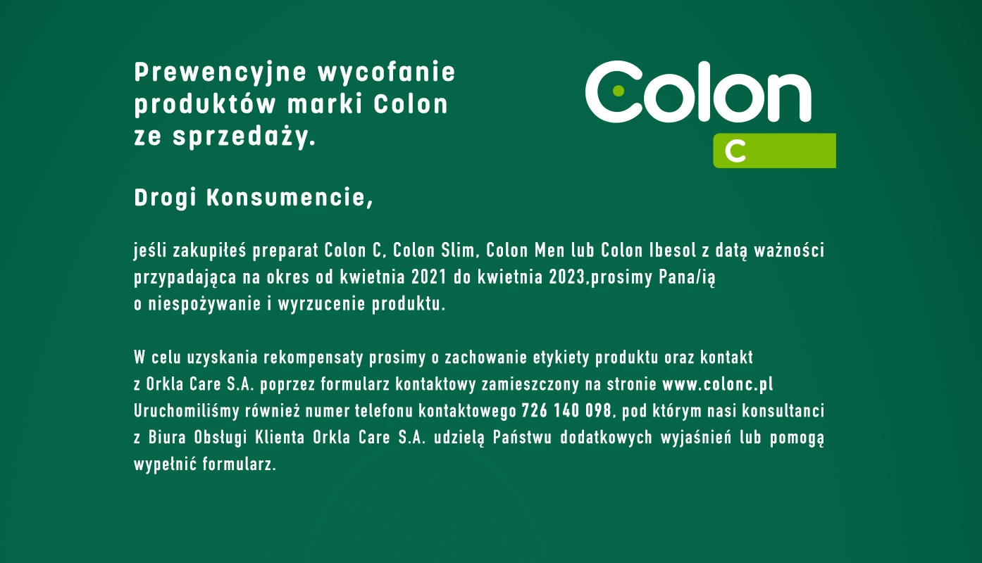 Prewencyjne wycofanie produktów marki Colon ze sprzedaży